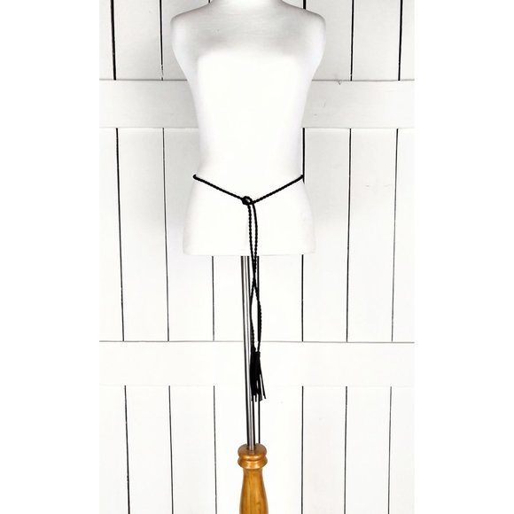 Braided faux suede rope chord fringe tassel tie belt - Picture 3 of 4